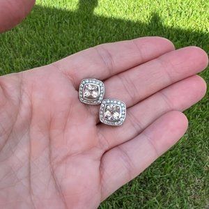 David Yurman Morganite Albion Stud Earrings Pavé Diamonds princess cushion cut